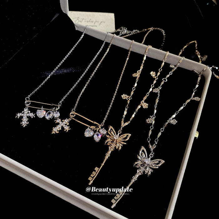 Butterfly and Cross Charm Necklaces in Four Mixed Designs