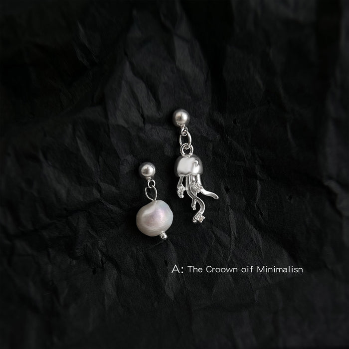 Asymmetric Pearl Jellyfish Drop Earrings Silver-Tone