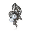 Gray Crystal Leaf Bouquet Brooch With Pearls With Polished Metal Detail view 5