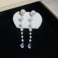 Silver Tone Pearl Tassel Statement Drop Earrings Fashion Jewelry view 8