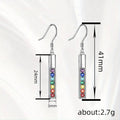 Silver Bar Drop Earrings with Rainbow Round Stones view 4