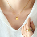 Geometric Brushed Octagon Pendant Necklace Gold Silver Tone view 1