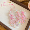 Pink Resin Flower Crystal Bead Tassel Earrings Necklace view 2
