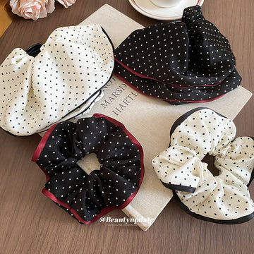 Polka Dot Fabric Claw Clip And Scrunchie 2 Styles Black