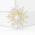 Gold Snowflake Brooch Pearl Center Clear Cubic Zirconia Pin view 3