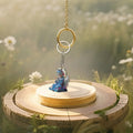 Blue Flower Halo Angel On Book Printed Wood Keychain view 3