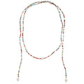 Multicolor Beaded Long Necklace With Pearl Drop Accents view 5