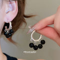Beaded Cluster Hoop Earrings In Black And Red Statement Jewelry Design view 1