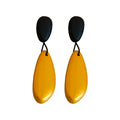 Black Wood Look Oval Textured Statement Drop Stud Earrings view 5