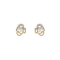 Gold Mini Openwork Camellia Pearl Zircon Stud Earrings view 5