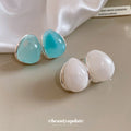 Smooth Teardrop Stud Earrings in White or Aqua Blue view 2