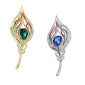 Red Green Gold Tone Peacock Two Designs Metal Brooch Pin view 5
