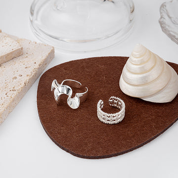 Silver Open Adjustable Rings Filigree Band and Wave