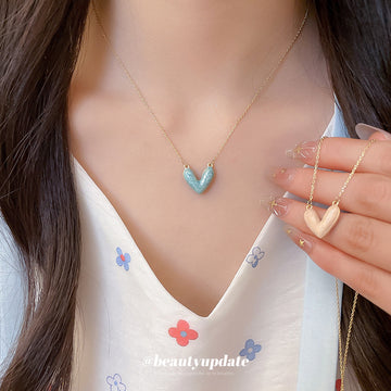 Pastel Heart Pendant Necklace in Pink and Blue Fashion Jewelry