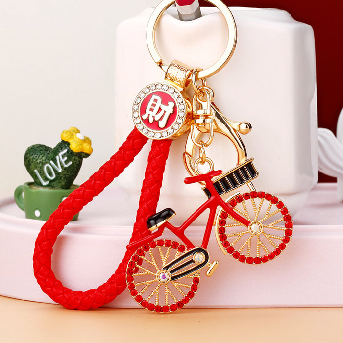 Jeweled Bicycle Keychains in Pink Red Yellow and Blue with Loops