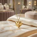 Hug Heart Pendant Necklace Beaded Cable Chain Gold Steel Finish view 2