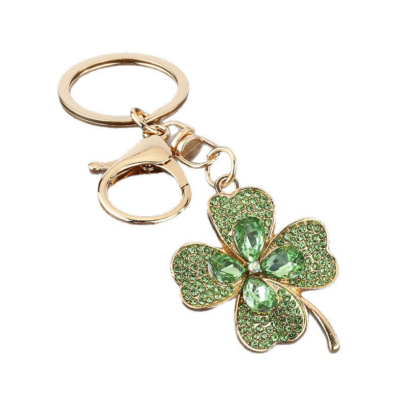 Rhinestone Clover Zinc Alloy Keychain for Bags and Keys