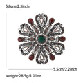 Openwork Crystal Flower Brooch Black Red Green Center Pin view 6