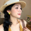 Yellow Lemon Bead Necklace And Cluster Stud Earrings view 3