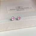 Mini Pink Heart Stud Earrings Silver Tone Peach Motif view 1