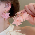 Layered Petal C Hoop Earrings In Pink And Green Statement Pair view 1