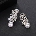 Silver Tone Leaf Cluster Faux Pearl Drop Earrings with Clear Stone Accents view 5