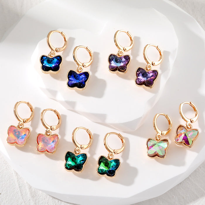 Gold Tone Crystal Butterfly Huggie Earrings in Five Colors
