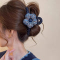 Blue Yarn Flower Knit Claw Clip Shark Hair Accessory view 3