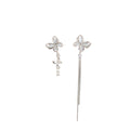 Mismatched Silver Butterfly Pearl Look Long Chain Stud Earrings view 5