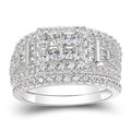 Silver Tone Wide Square Cluster Multi Row Pave Finger Ring view 2