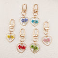 Gold Tone Heart Pressed Flower Resin Clip Keychains view 2