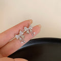 Silver Tone Crystal Bow and Star Drop Stud Earrings view 4