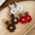 Crochet Flower Drop Earrings in White Brown and Red view 3