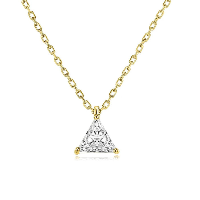 Gold Silver Triangle Clear Stone Pendant Cable Necklace