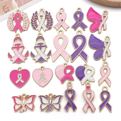 Colorful butterfly and heart charms arranged on a light background