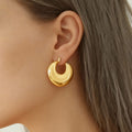 Thick Open Crescent Hoop Earrings Polished Stainless Steel view 2
