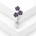 Three-Rose Bouquet Brooch In Metal With Enamel Roses On Slender Tied Stems view 3