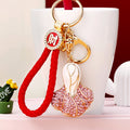 Jeweled Bok Choy Keychains in Pink and Green with Braided Loops view 2