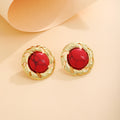 Five Color Oval Stone Look Gold Tone Statement Stud Earrings view 10