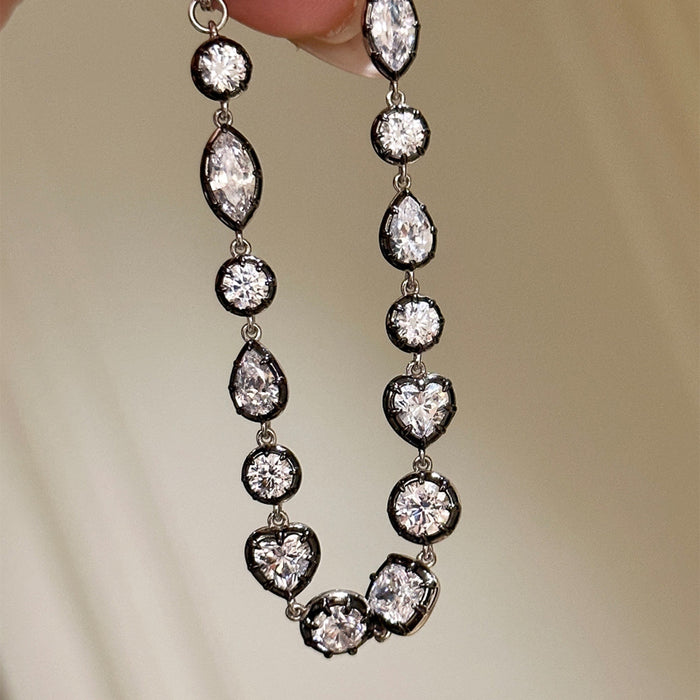 Black Bezel Crystal Shape Link Bracelet with Mixed Motifs