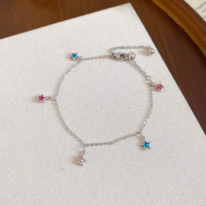 Silver Tone Colorful Star Charm Necklace and Bracelet Styles