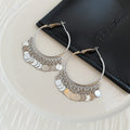 Silver Tone Large Hoop Disc Fringe Statement Earrings view 4