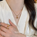 Gold Floral Red Crystal Ball Chain Necklace Studs Open Ring view 4