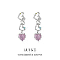 Silver Heart Chain Pink Glitter Heart Drop Earrings Long view 4