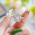 White Metal Emerald Cut Double Halo Openwork Ring Alloy view 4
