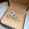 Gold Tone Pearl Cluster Ball Stud Earrings Statement Jewelry view 2