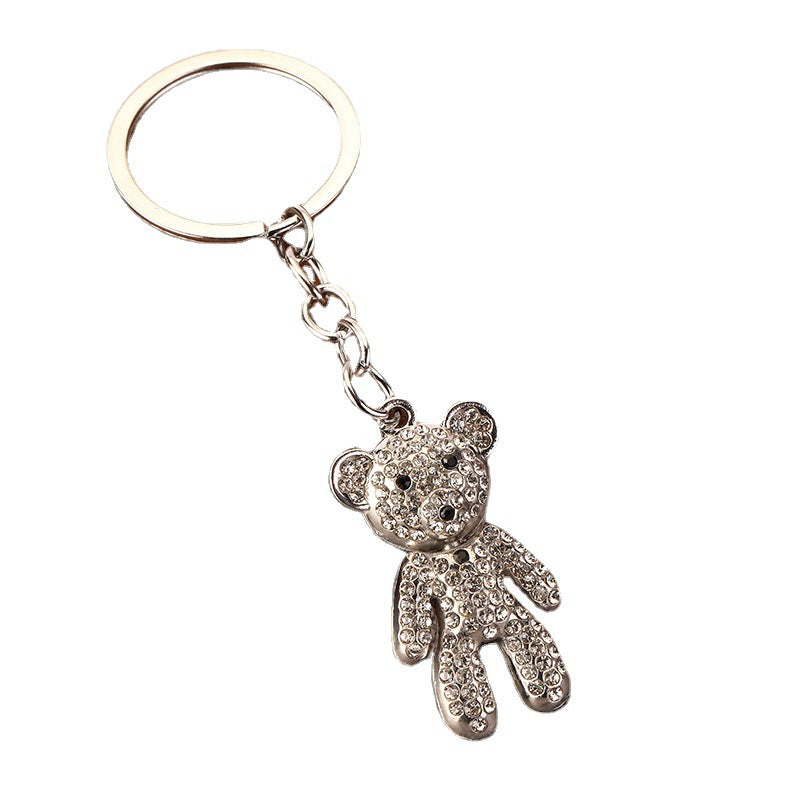 Rhinestone Bear Zinc Alloy Keychain Pendant Gift Accessory