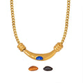 Curved Bar Inlay Necklace Gold Onyx Lapis Tiger Eye view 5