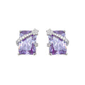 Purple Rectangle CZ Stud Earrings Silver Diagonal Bar view 5