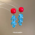 Red Square and Blue Grape Cluster Stud Earrings Jewelry Pair view 4